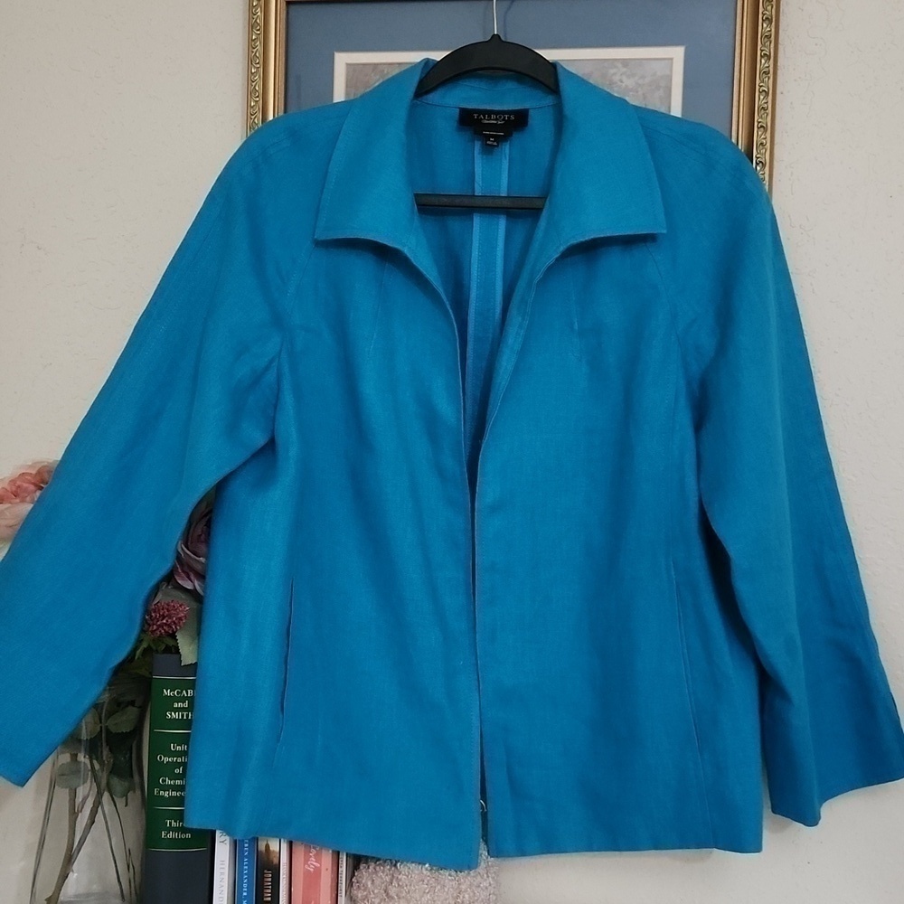 100% Irish Linen Talbots Blazer Jacket Contemporary Career Office Formal Dressy